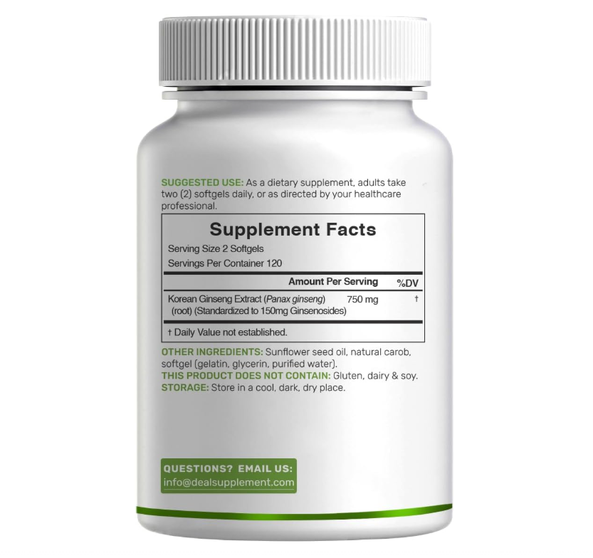 Ginseng Panax Rojo Coreano Deal Supplement | 7500 mg | 240 cápsulas blandas