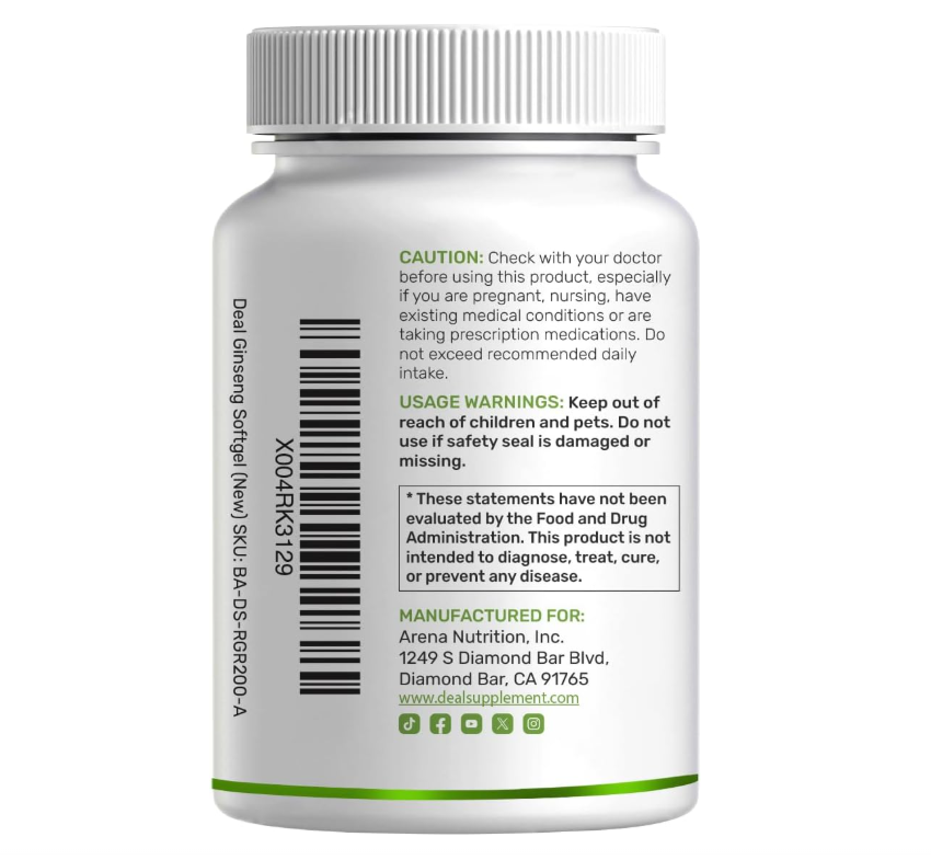 Ginseng Panax Rojo Coreano Deal Supplement | 7500 mg | 240 cápsulas blandas