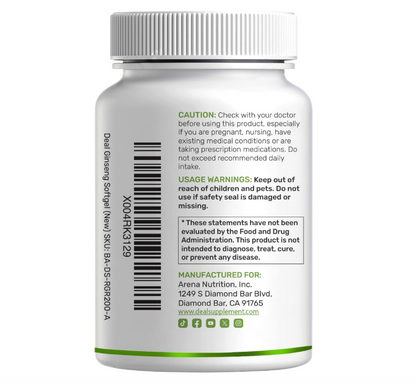 Ginseng Panax Rojo Coreano Deal Supplement | 7500 mg | 240 cápsulas blandas