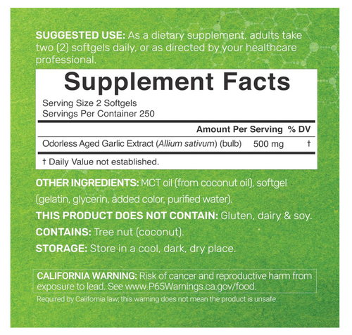 Ajo Envejecido Deal Supplement | 6000mg | 500 cápsulas de gel suave
