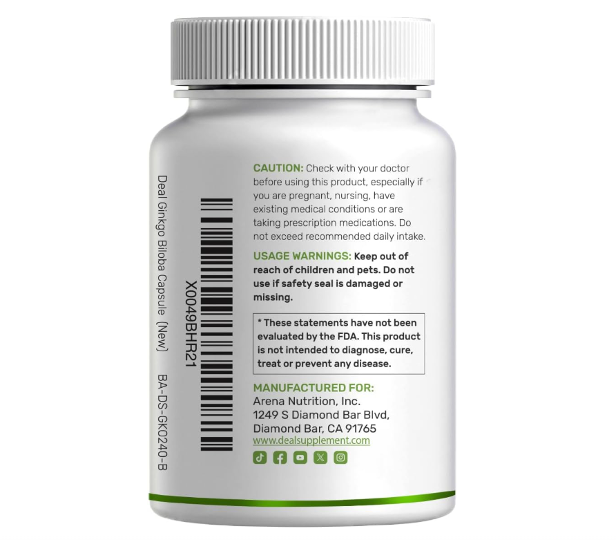 Ginkgo Biloba Deal Supplement | 500mg | 240 cápsulas | Extra fuerte