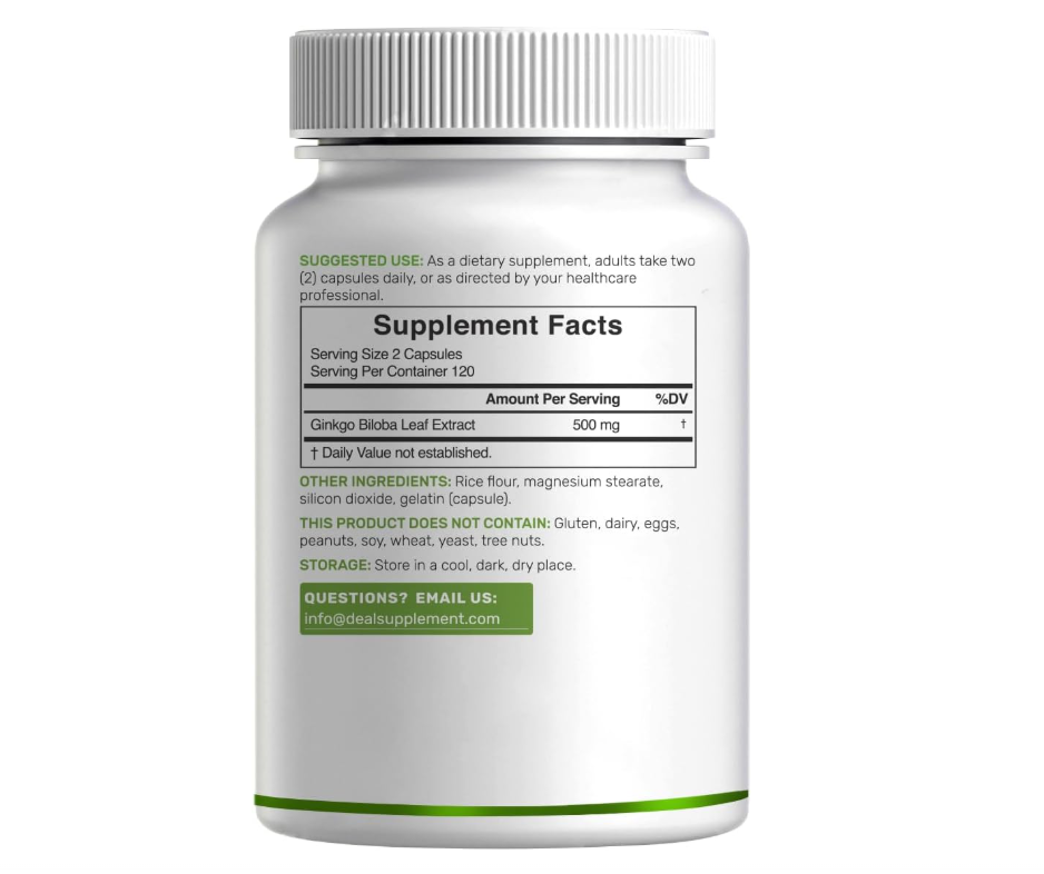 Ginkgo Biloba Deal Supplement | 500mg | 240 cápsulas | Extra fuerte