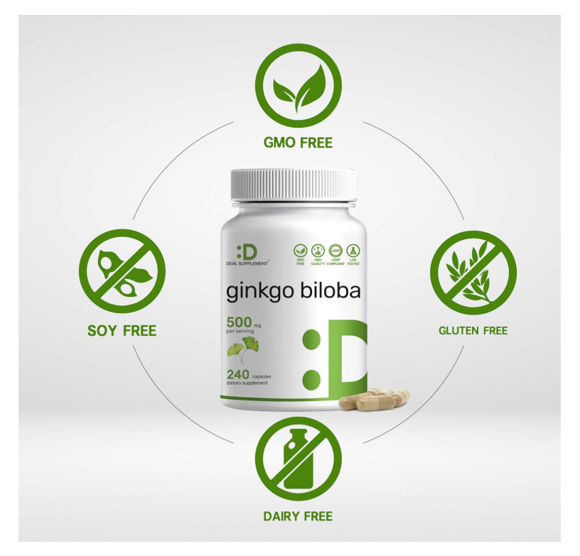 Ginkgo Biloba Deal Supplement | 500mg | 240 cápsulas | Extra fuerte