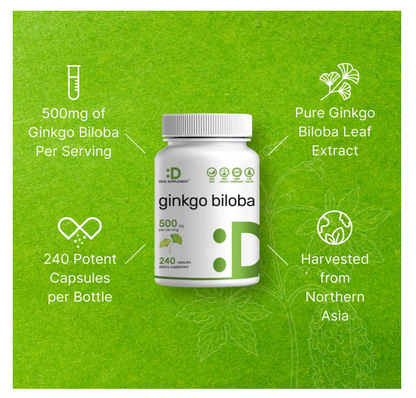Ginkgo Biloba Deal Supplement | 500mg | 240 cápsulas | Extra fuerte