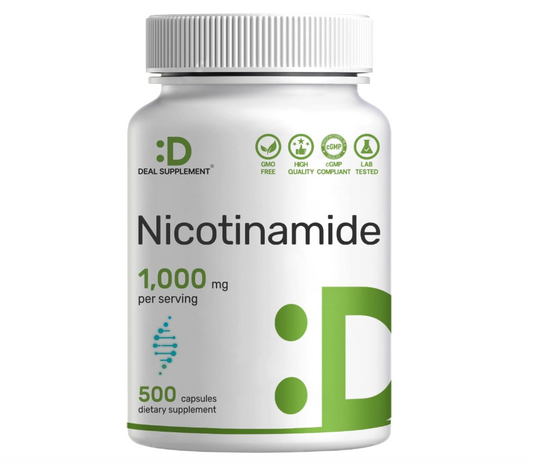Nicotinamida 1000mg Deal Supplement | 500 cápsulas | Apoya la piel saludable y la producción de energía