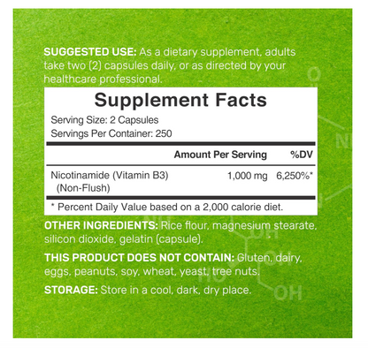Nicotinamida 1000mg Deal Supplement | 500 cápsulas | Apoya la piel saludable y la producción de energía
