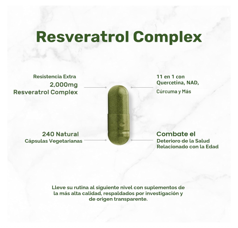 Resveratrol 2000 mg Deal Supplement | 240 cápsulas | Con NAD, Quercetina, Cúrcuma, Semilla de Uva | Antioxidante de envejecimiento saludable