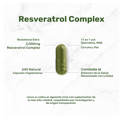 Resveratrol 2000 mg Deal Supplement | 240 cápsulas | Con NAD, Quercetina, Cúrcuma, Semilla de Uva | Antioxidante de envejecimiento saludable