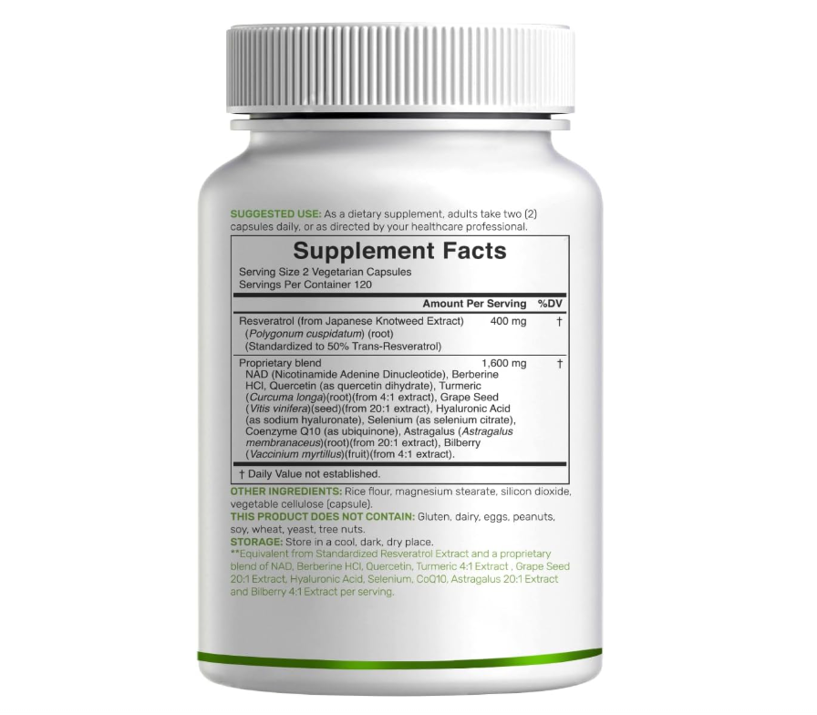 Resveratrol 2000 mg Deal Supplement | 240 cápsulas | Con NAD, Quercetina, Cúrcuma, Semilla de Uva | Antioxidante de envejecimiento saludable
