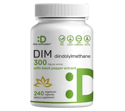DIM 300mg Deal Supplement | 240 cápsulas | Equilibrio de estrógeno para hombres y mujeres | Diindolilmetano más extracto de pimienta negra para una absorción mejorada |
