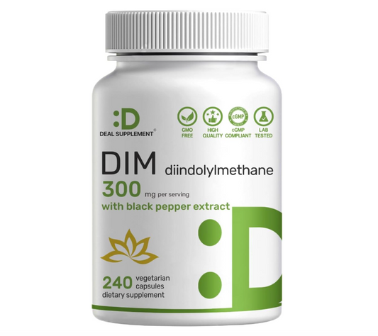 DIM 300mg Deal Supplement | 240 cápsulas | Equilibrio de estrógeno para hombres y mujeres | Diindolilmetano más extracto de pimienta negra para una absorción mejorada |