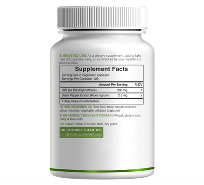 DIM 300mg Deal Supplement | 240 cápsulas | Equilibrio de estrógeno para hombres y mujeres | Diindolilmetano más extracto de pimienta negra para una absorción mejorada |