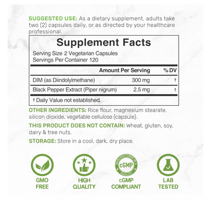 DIM 300mg Deal Supplement | 240 cápsulas | Equilibrio de estrógeno para hombres y mujeres | Diindolilmetano más extracto de pimienta negra para una absorción mejorada |