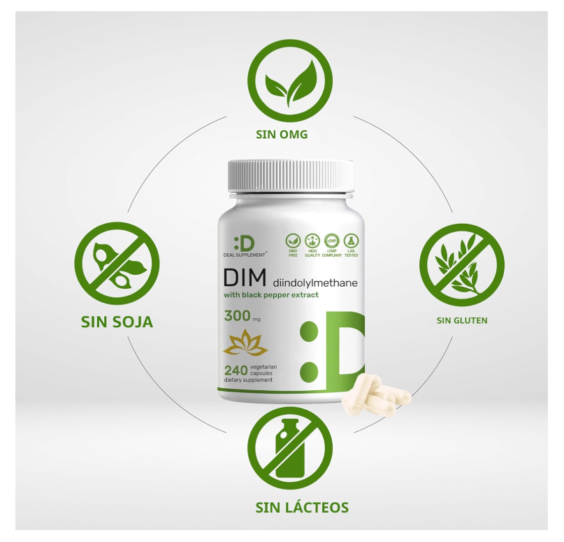 DIM 300mg Deal Supplement | 240 cápsulas | Equilibrio de estrógeno para hombres y mujeres | Diindolilmetano más extracto de pimienta negra para una absorción mejorada |