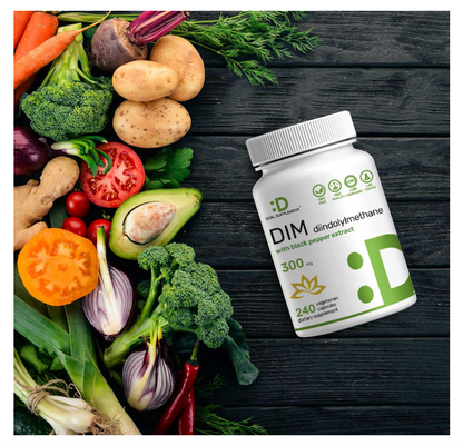 DIM 300mg Deal Supplement | 240 cápsulas | Equilibrio de estrógeno para hombres y mujeres | Diindolilmetano más extracto de pimienta negra para una absorción mejorada |