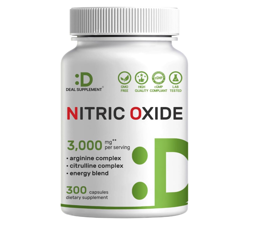 Óxido Nítrico 3000 mg Deal Supplment | 300 Cápsulas | Complejo 12 en 1 – Arginina, citrulina, ginseng rojo coreano, Tongkat Ali, raíz de maca