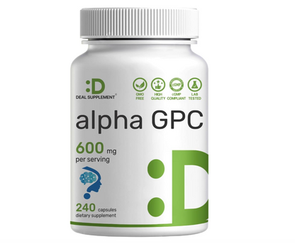 Alpha GPC 600 mg Deal Supplement | 240 cápsulas | Nootrópicos para la salud cerebral, memoria y concentración