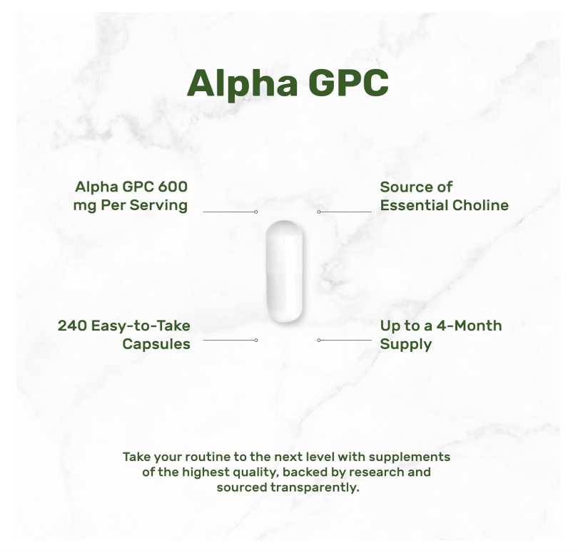 Alpha GPC 600 mg Deal Supplement | 240 cápsulas | Nootrópicos para la salud cerebral, memoria y concentración