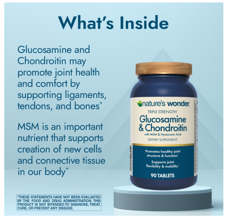 Glucosamina Condroitina de Triple Fuerza con MSM y Ácido Hialurónico y Boswellia | Nature's Wonder | Para Salud de Articulaciones