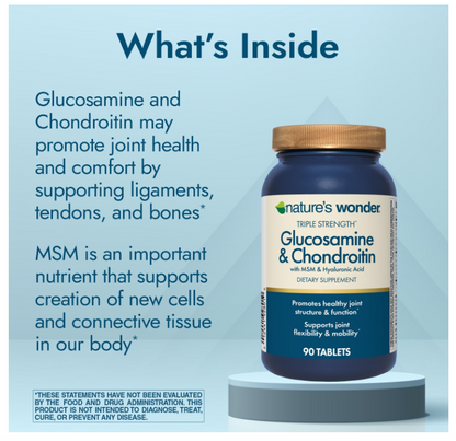 Glucosamina Condroitina de Triple Fuerza con MSM y Ácido Hialurónico y Boswellia | Nature's Wonder | Para Salud de Articulaciones