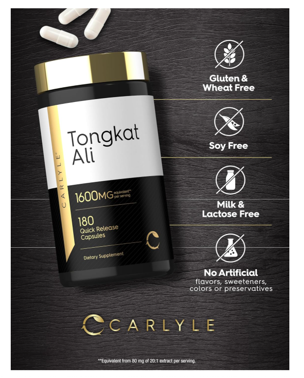 Tongkat Ali 1600 mg Carlyle  | 180 cápsulas | Sin OGM y sin gluten