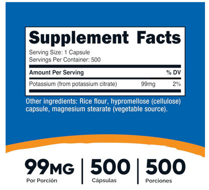 Citrato de Potasio | 99 mg | 500 Cápsulas