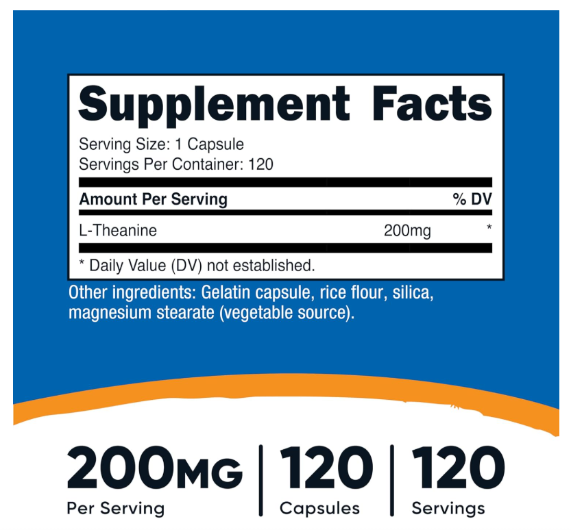 L-teanina 200 mg Nutricost | 120 Cápsulas | Doble Fuerza