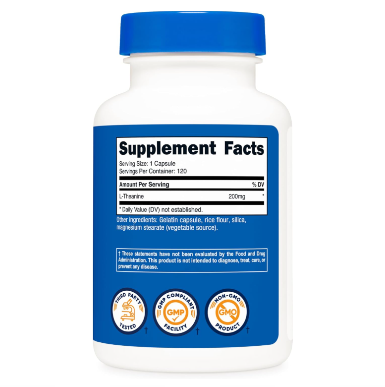 L-teanina 200 mg Nutricost | 120 Cápsulas | Doble Fuerza