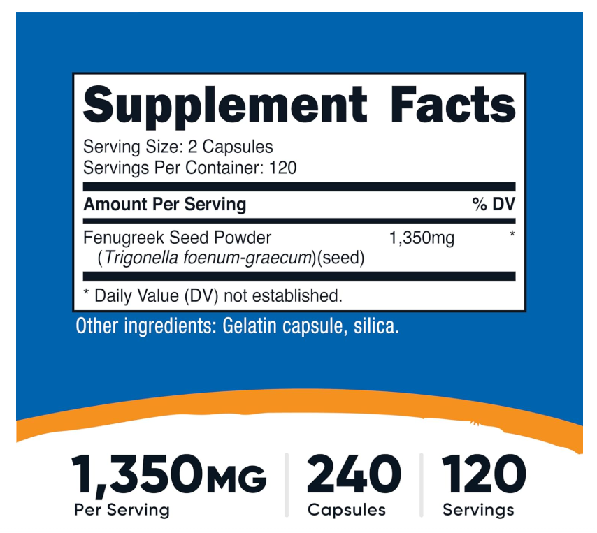 Fenugreek Nutricost | 1350mg | 0.026 oz| 240 Cápsulas