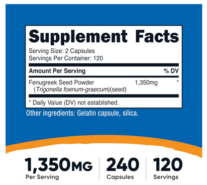 Fenugreek Nutricost | 1350mg | 0.026 oz| 240 Cápsulas