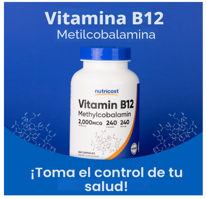 Vitamina B12 2000 mcg Nutricost | Metilcobalamina | 240 Cápsulas