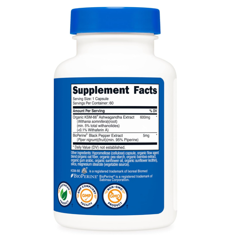KSM-66 Nutricost  | Extracto de raíz de Ashwagandha 600 mg | 60 Cápsulas  con BioPerine