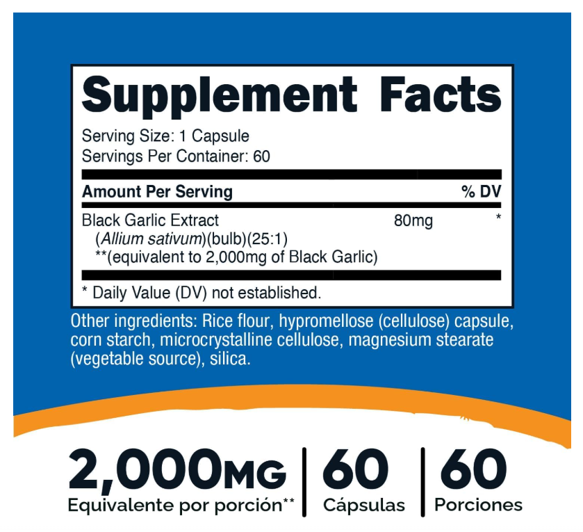 Ajo Negro Nutricost 2000mg | 60 Cápsulas | Vegano, sin gluten y sin OMG