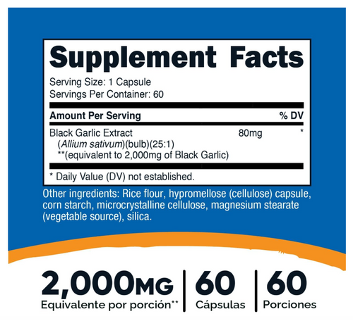 Ajo Negro Nutricost 2000mg | 60 Cápsulas | Vegano, sin gluten y sin OMG