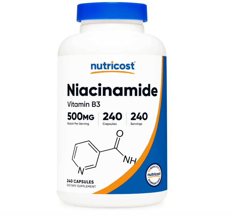 Niacinamida Nutricost (vitamina B3) 500 mg |  240 Cápsulas | Sin OMG, sin gluten