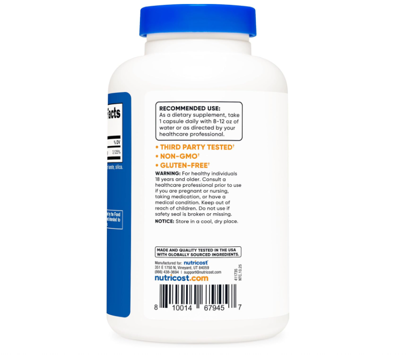 Niacinamida Nutricost (vitamina B3) 500 mg |  240 Cápsulas | Sin OMG, sin gluten