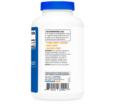 Niacinamida Nutricost (vitamina B3) 500 mg |  240 Cápsulas | Sin OMG, sin gluten