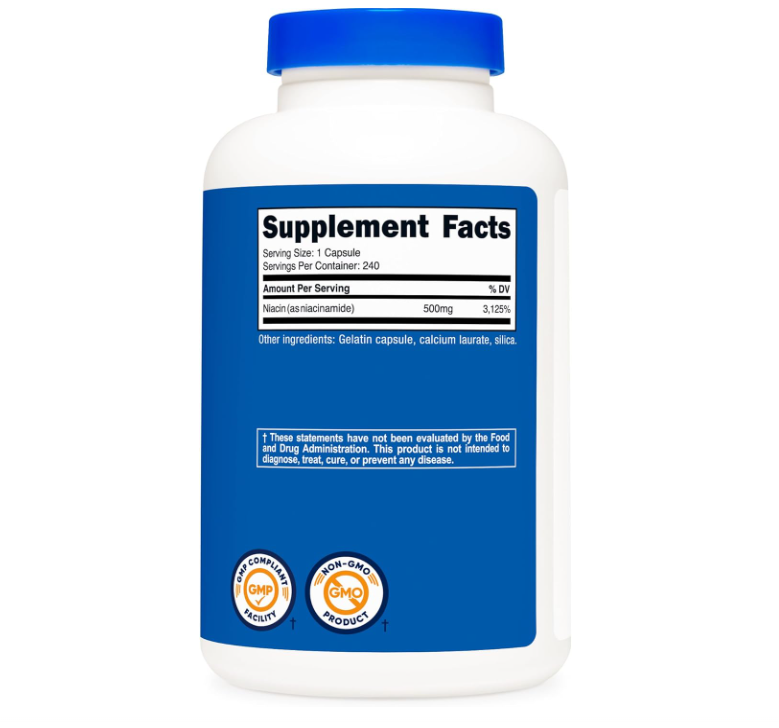 Niacinamida Nutricost (vitamina B3) 500 mg |  240 Cápsulas | Sin OMG, sin gluten