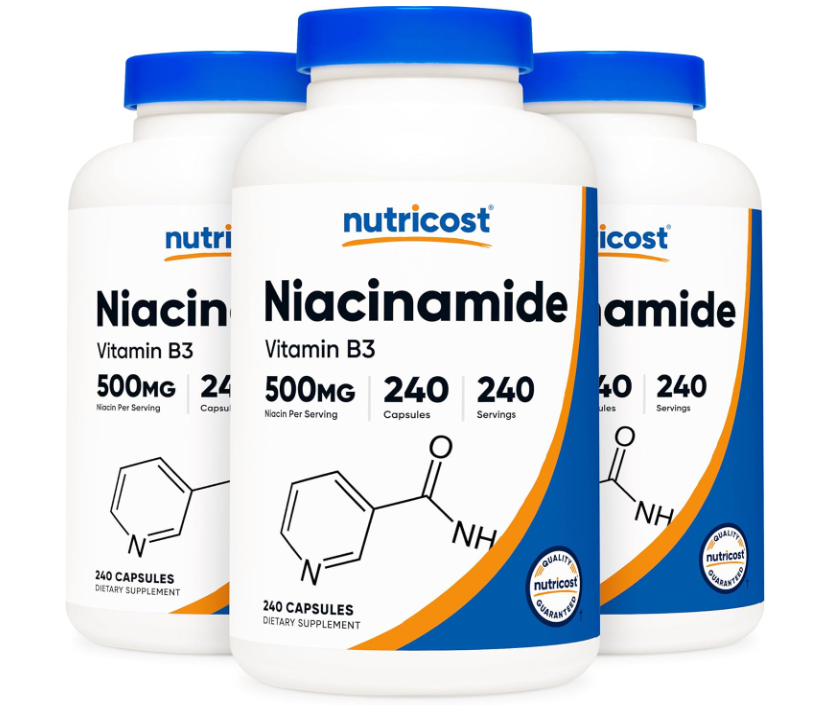 Niacinamida Nutricost (vitamina B3) 500 mg |  240 Cápsulas | Sin OMG, sin gluten