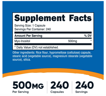 Inositol Nutricost  de 500 mg | 240 Cápsulas | Sin OMG, sin gluten (mio-inositol)