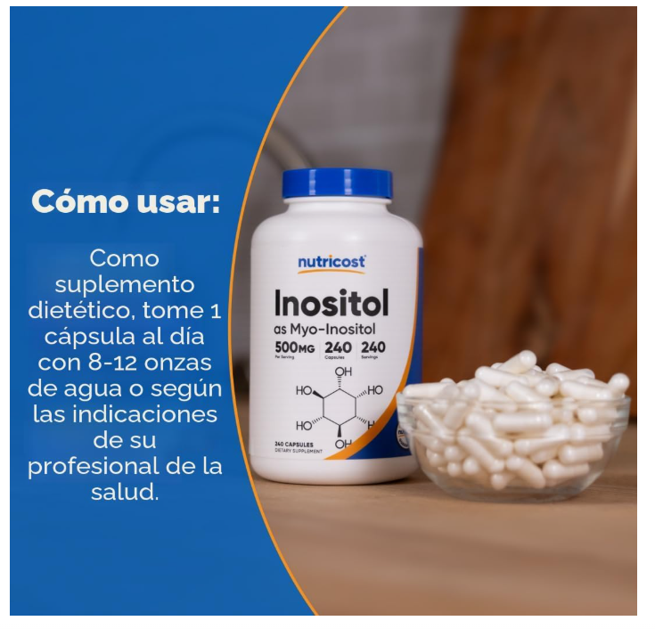 Inositol Nutricost  de 500 mg | 240 Cápsulas | Sin OMG, sin gluten (mio-inositol)