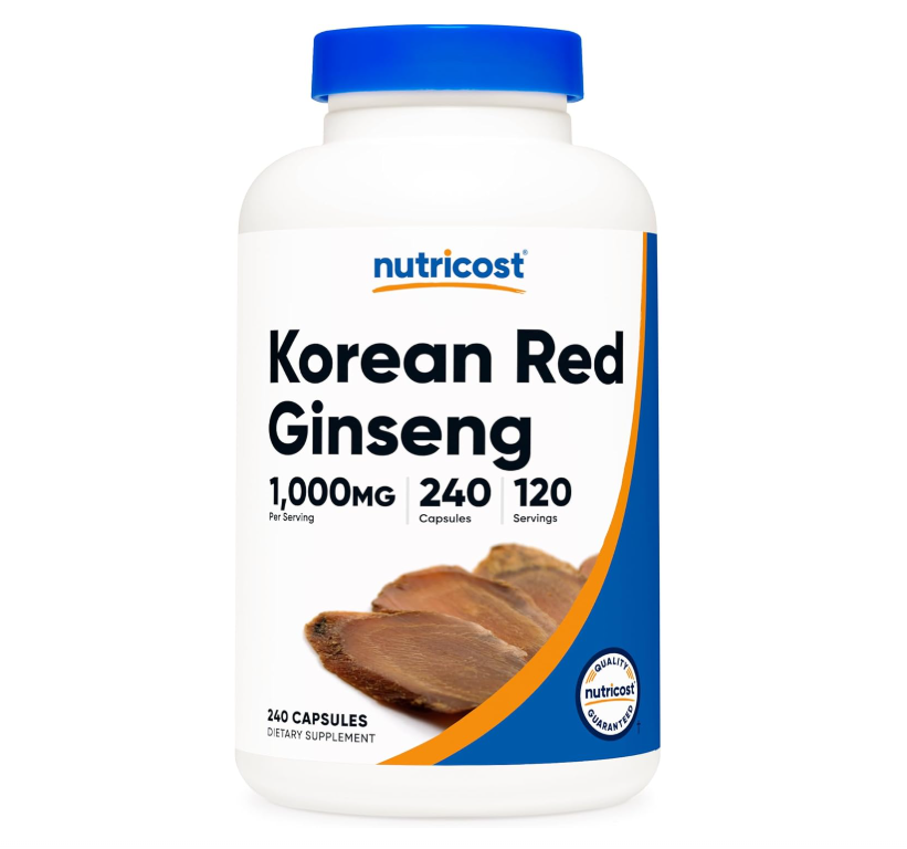 Ginseng Coreano Nutricost 1000 mg porción | 240 Cápsulas | 500 mg por cápsula| Sin gluten y sin OMG|