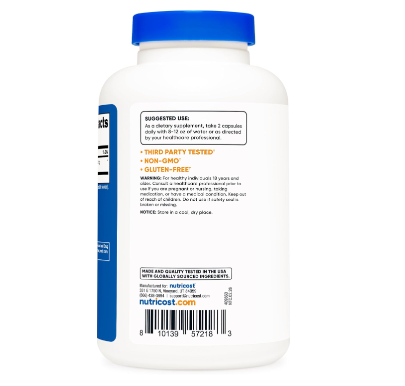 Ginseng Coreano Nutricost 1000 mg porción | 240 Cápsulas | 500 mg por cápsula| Sin gluten y sin OMG|
