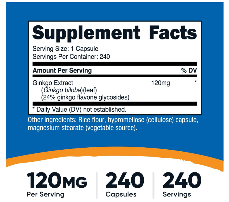 Ginkgo Biloba Nutricost | 120 mg | 240 Cápsulas