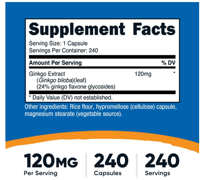 Ginkgo Biloba Nutricost | 120 mg | 240 Cápsulas