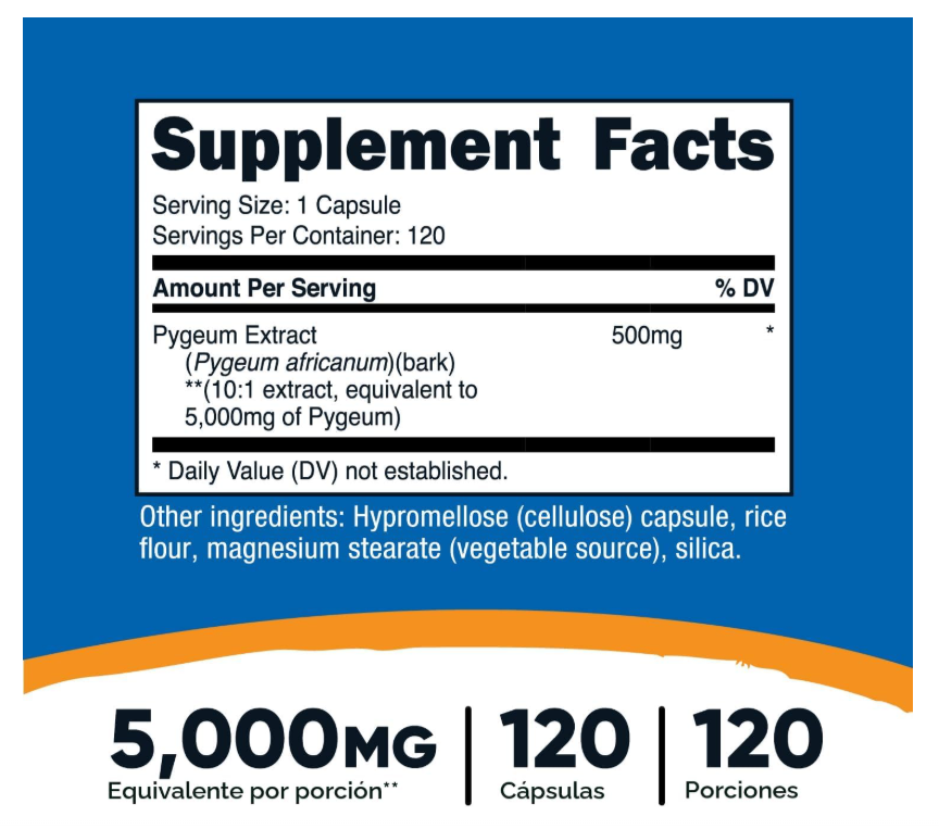Pygeum Nutricost | 5000 mg | 120 Cápsulas vegetarianas | Ssin OMG, sin gluten