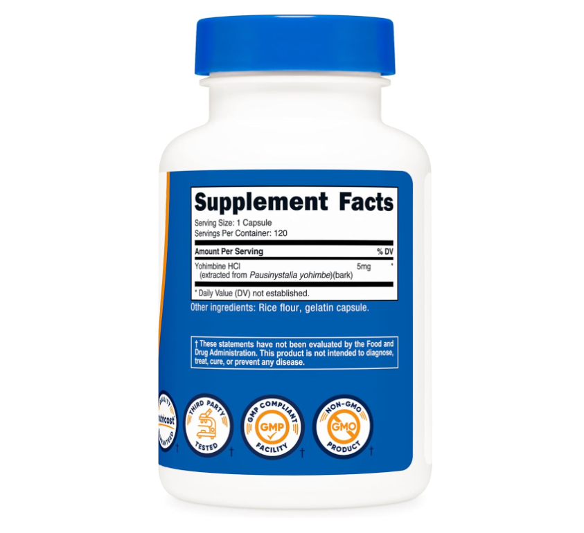Yohimbina Nutricost  HCL 5 mg | 120 Cápsulas | Fuerza Extra