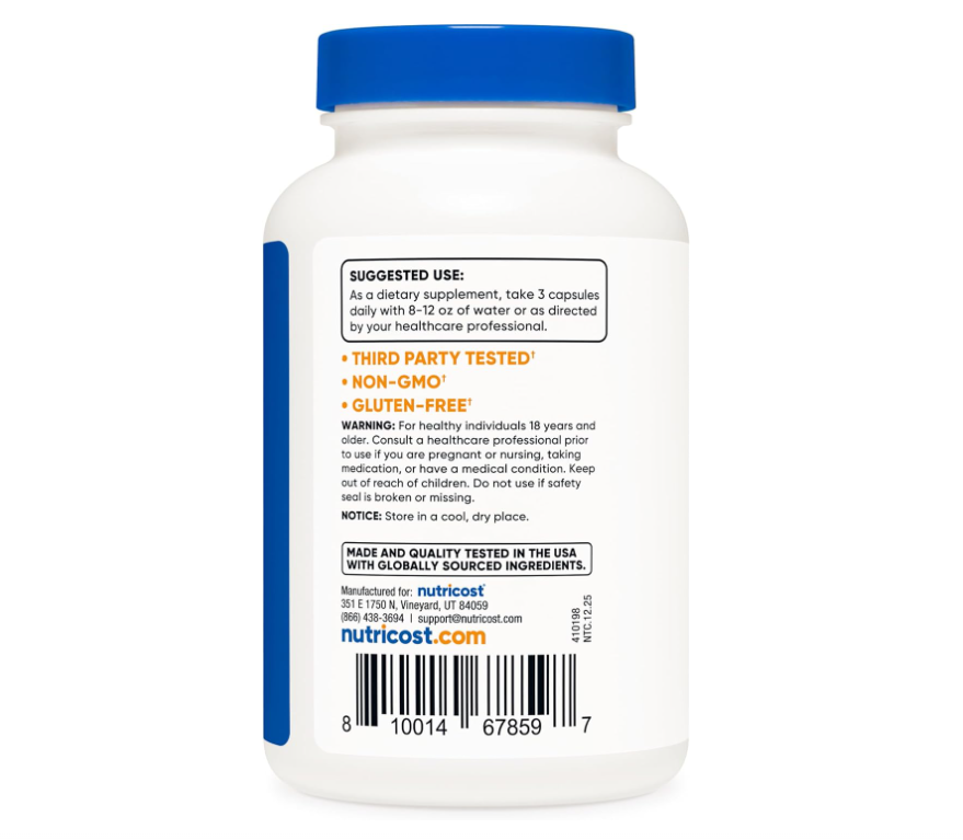 Taurato de Magnesio Nutricost | 1,500 mg | 240 Cápsulas | Sin gluten, sin OMG, Vegano