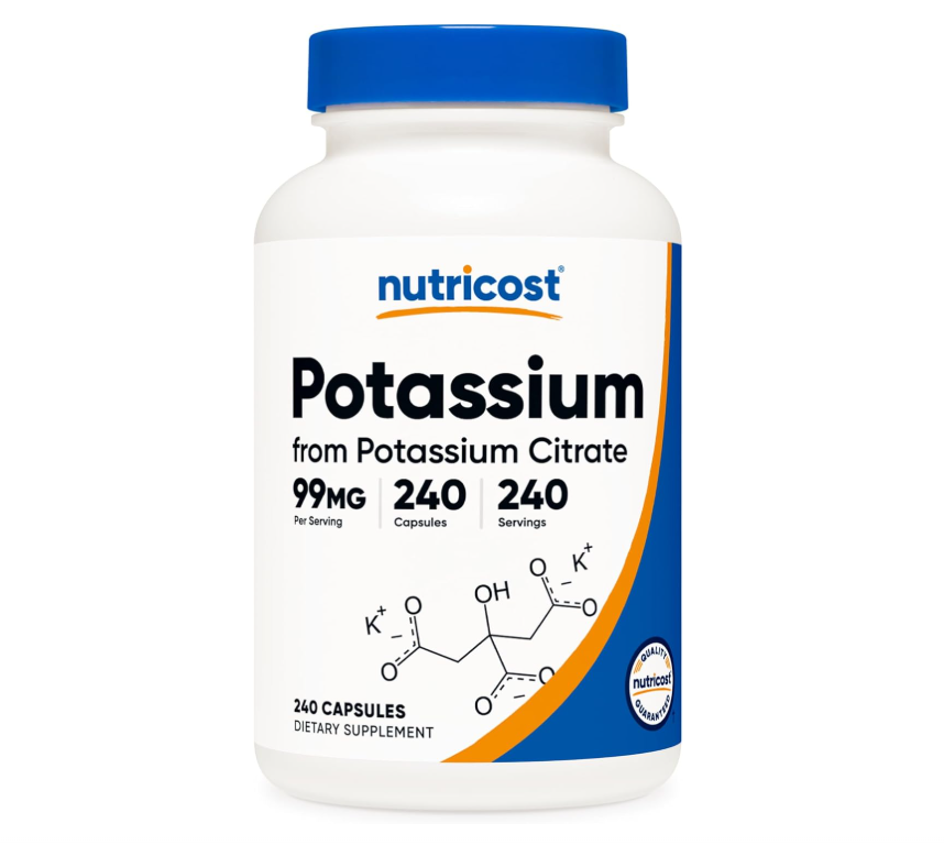 Citrato de Potasio Nutricost  99 mg | 240 Cápsulas | Sin gluten, sin OMG