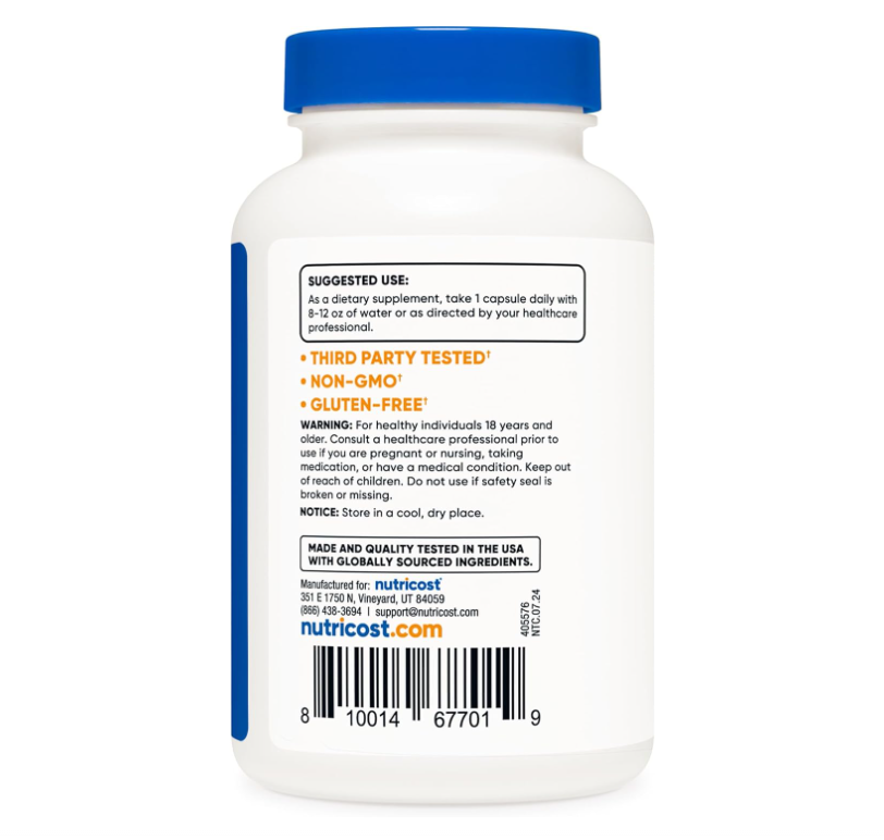 Citrato de Potasio Nutricost  99 mg | 240 Cápsulas | Sin gluten, sin OMG
